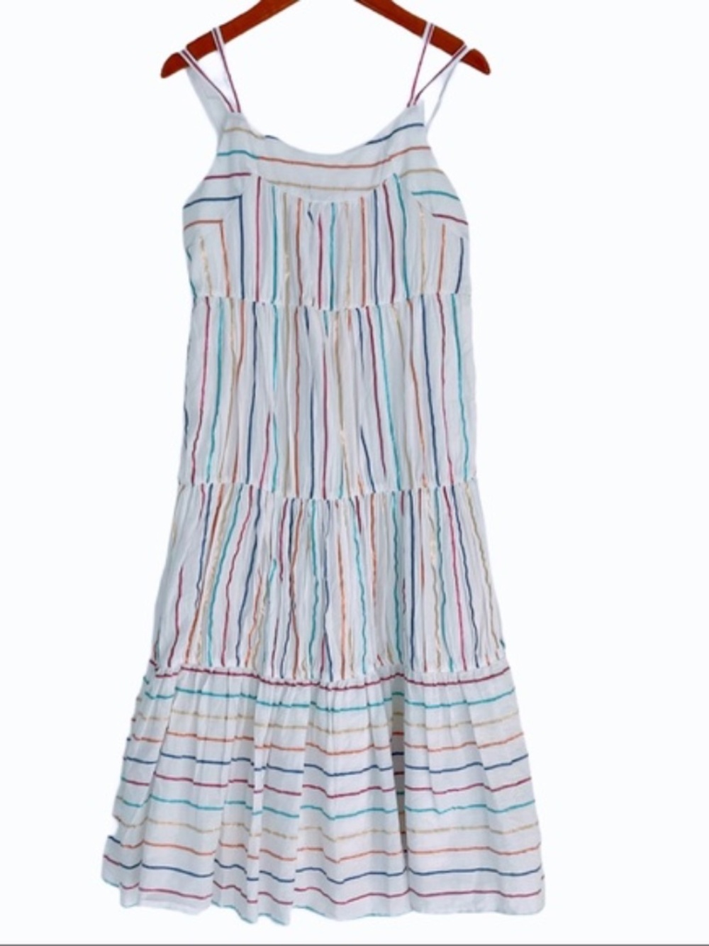 Joe Fresh Kids Tiered Maxi Dress White Rainbow Metallic Stripe NWT XL 14